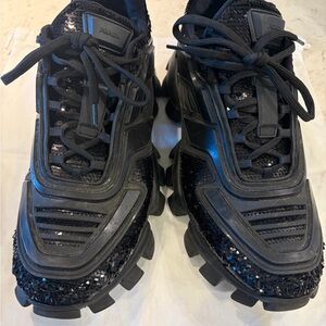 Prada Black Sequin Cloud-Inspired Lace-Up Sneakers